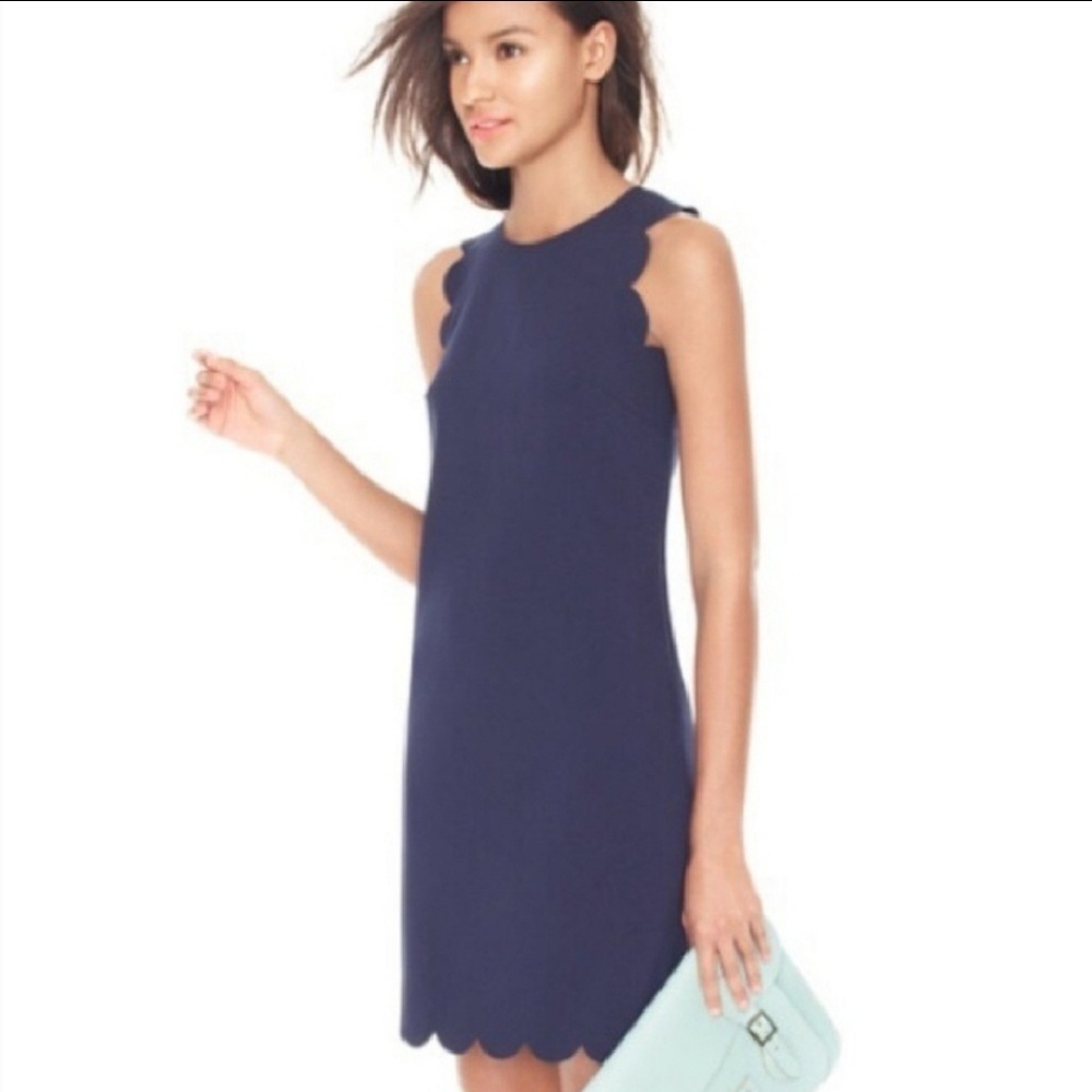 J. Crew Scalloped Hem Dress Navy B8296 Sz10